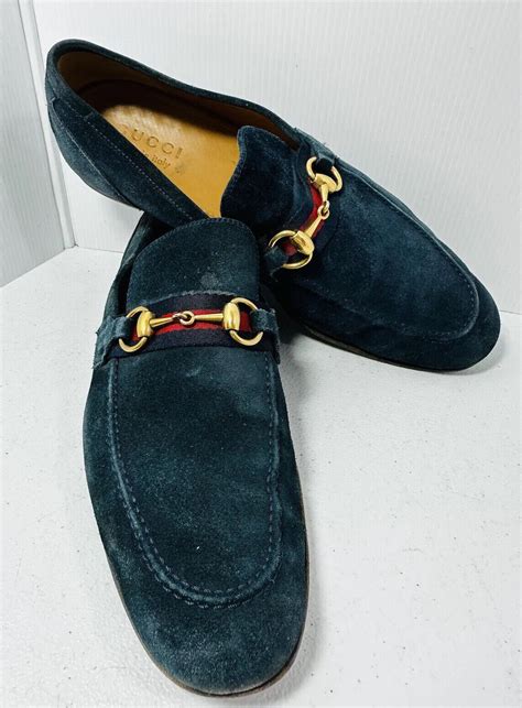 gucci black suede drivers|Men's driver with Horsebit in dark blue suede .